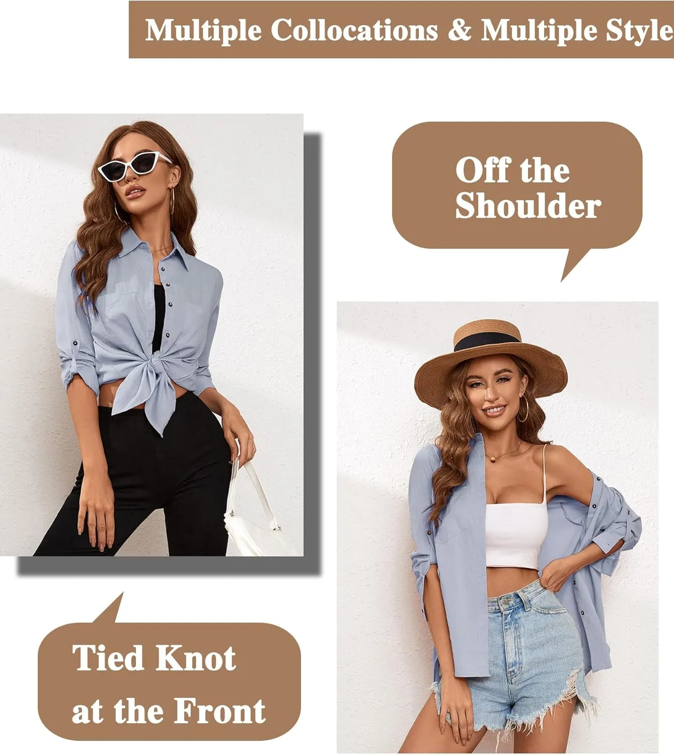Deer Lady Womens Button Down Shirts Roll Up Long Sleeve Casual Blouse Shirts Tops