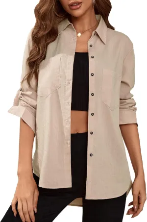 Deer Lady Womens Button Down Shirts Roll Up Long Sleeve Casual Blouse Shirts Tops