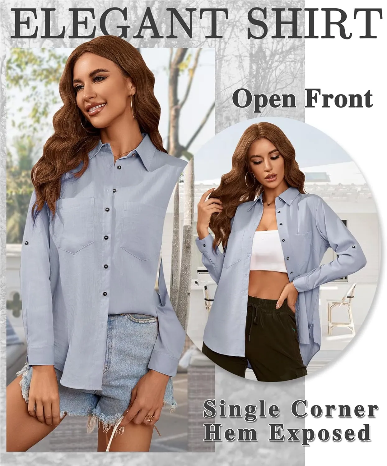 Deer Lady Womens Button Down Shirts Roll Up Long Sleeve Casual Blouse Shirts Tops