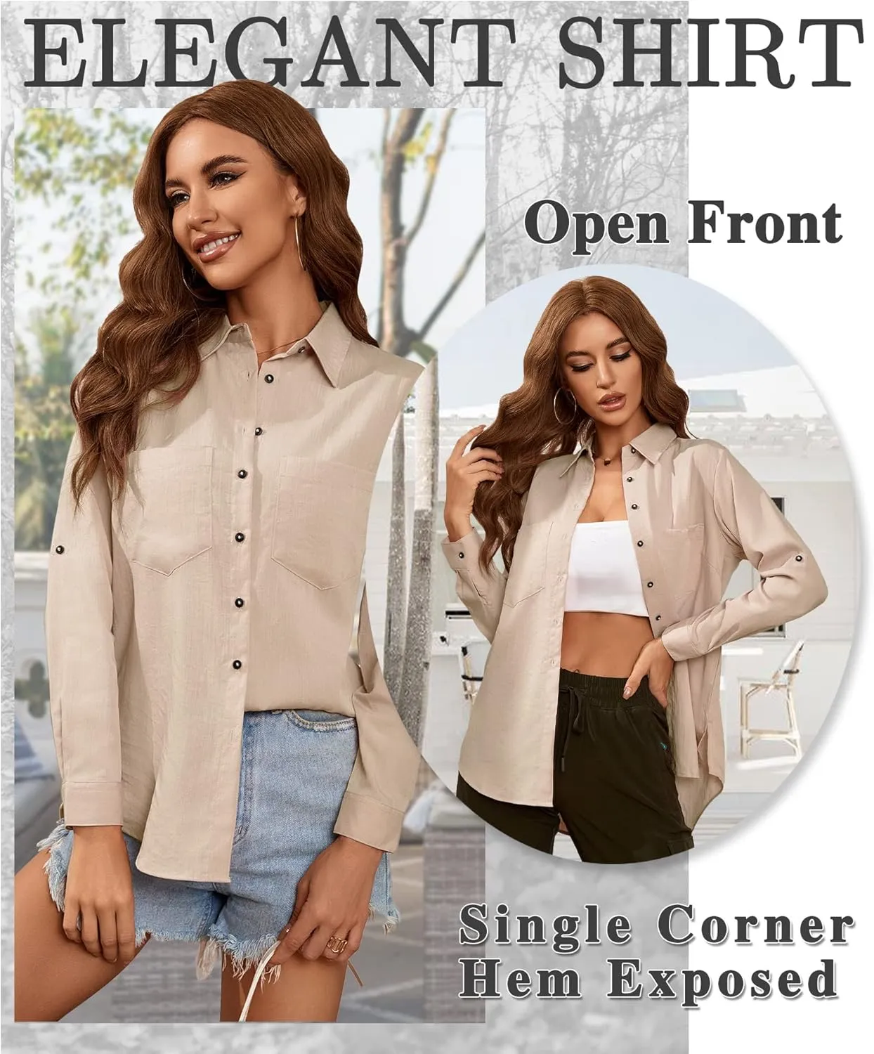 Deer Lady Womens Button Down Shirts Roll Up Long Sleeve Casual Blouse Shirts Tops