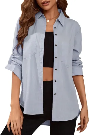 Deer Lady Womens Button Down Shirts Roll Up Long Sleeve Casual Blouse Shirts Tops