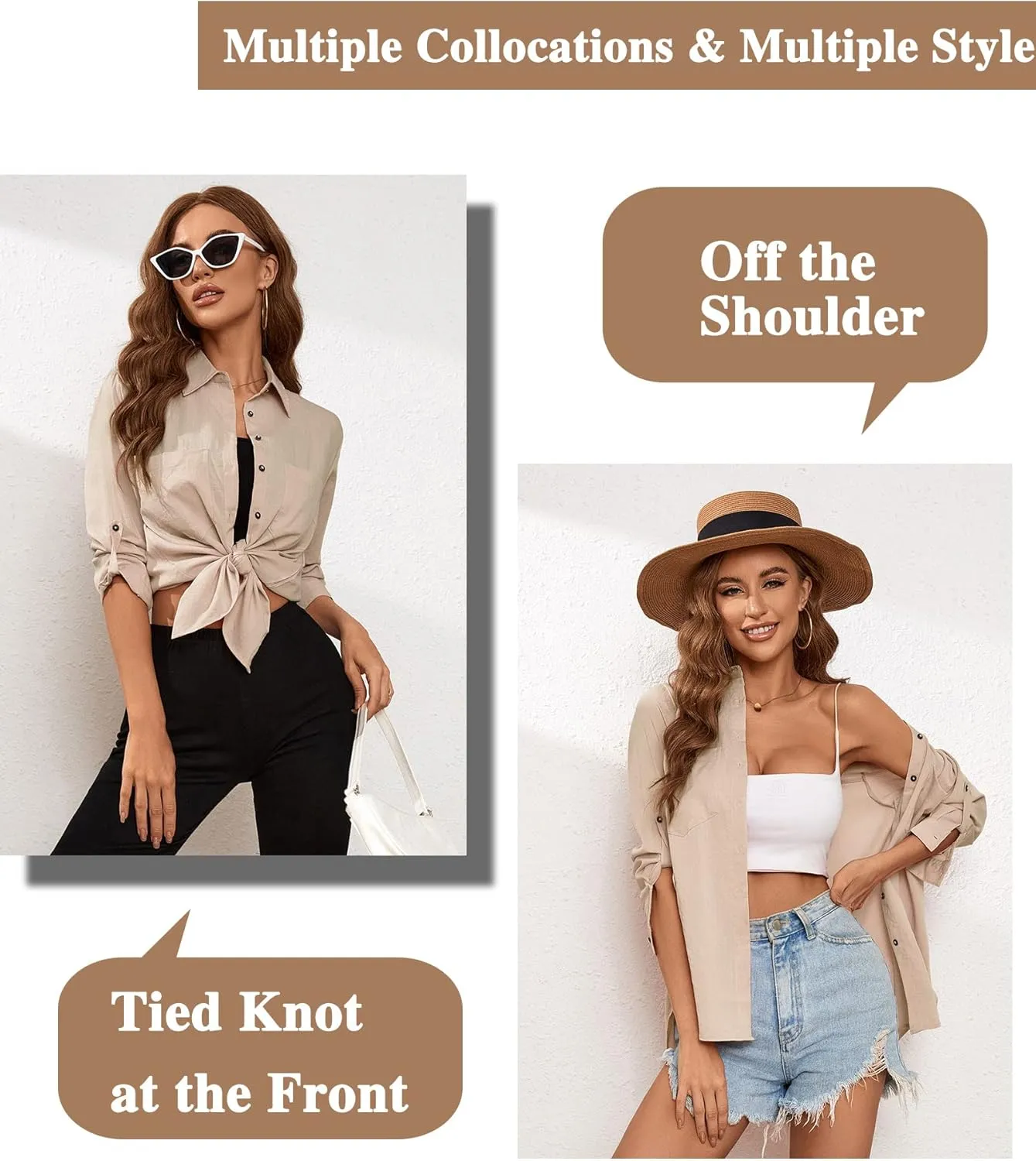 Deer Lady Womens Button Down Shirts Roll Up Long Sleeve Casual Blouse Shirts Tops