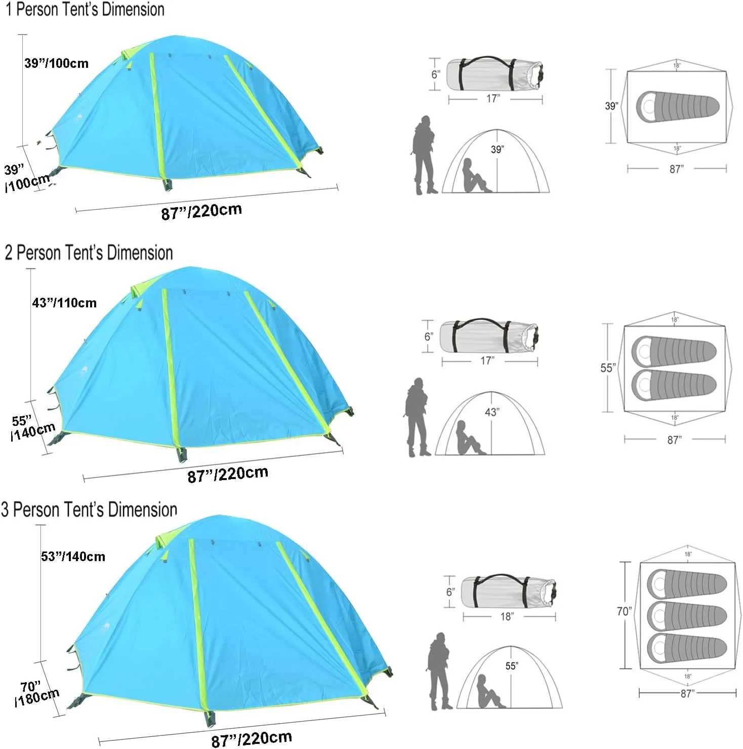 DESERT & FOX Camping Tents 1/2/3 Person,Outdoor Lightweight Backpacking Tent Waterproof 3 Season Tent for Family Hiking Hunting Mountaineering Travel