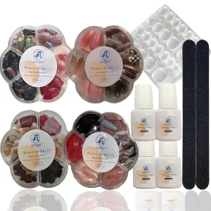 Designed Press on Nails Kit for Finger and Toe, Medium Square, Long Square, Long Almond Fake Nails,672 Pieces, 28 Designs, with 4 Bottles Nail Glue and Nail tools,Press on False Nails Stick On Nails