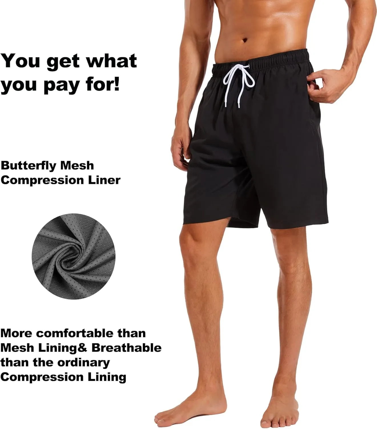 difficort Mens Swim Trunks with Compression Liner Quick Dry Bathing Suits Shorts with Zipper Pockets