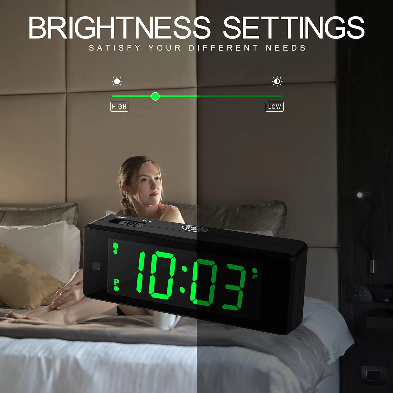 Digital Alarm Clock Battery Operated with Hybrid LED/LCD Time Display, Night Visiable, Emergency Flashlight, Small Travel Clock for Bedroom Bedside (Green Display)
