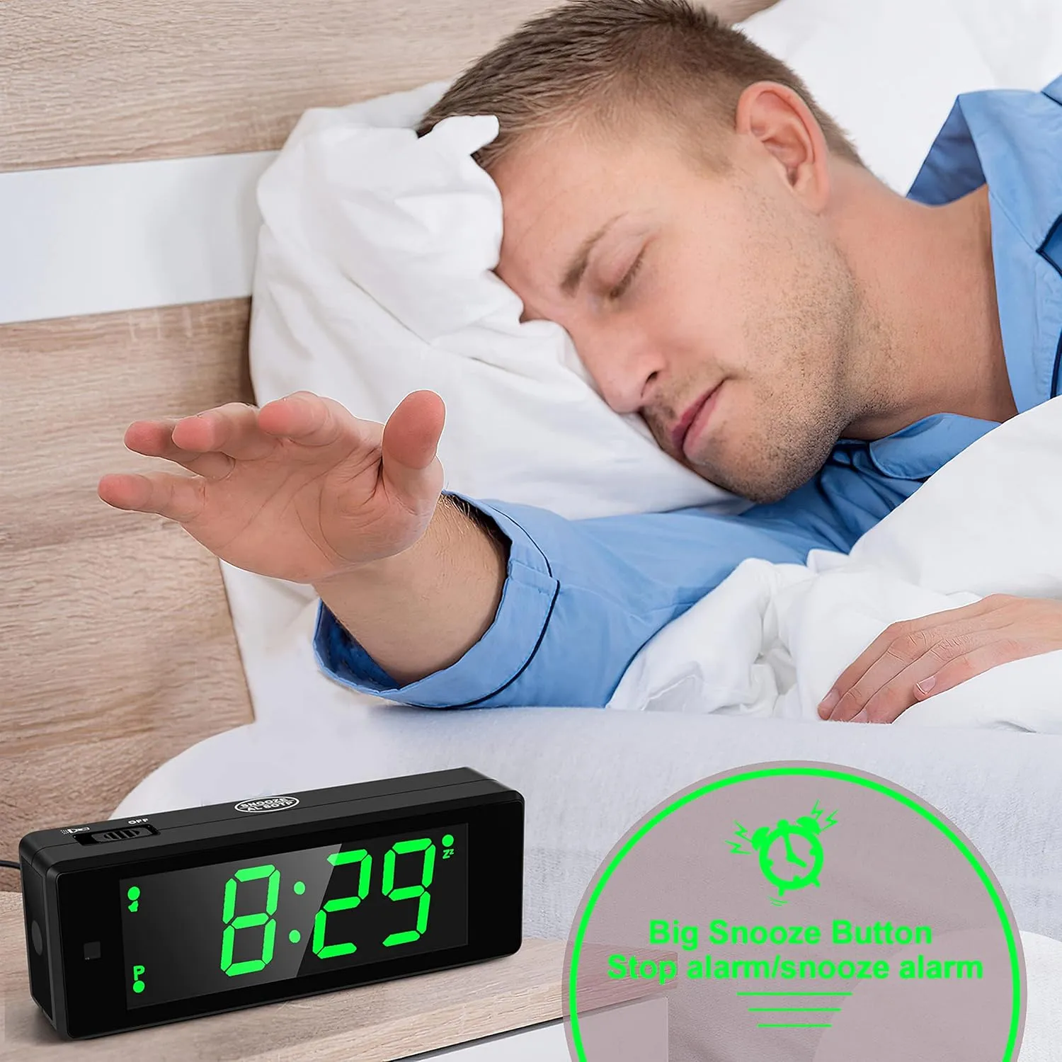 Digital Alarm Clock Battery Operated with Hybrid LED/LCD Time Display, Night Visiable, Emergency Flashlight, Small Travel Clock for Bedroom Bedside (Green Display)