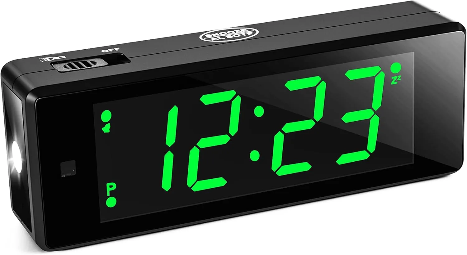 Digital Alarm Clock Battery Operated with Hybrid LED/LCD Time Display, Night Visiable, Emergency Flashlight, Small Travel Clock for Bedroom Bedside (Green Display)