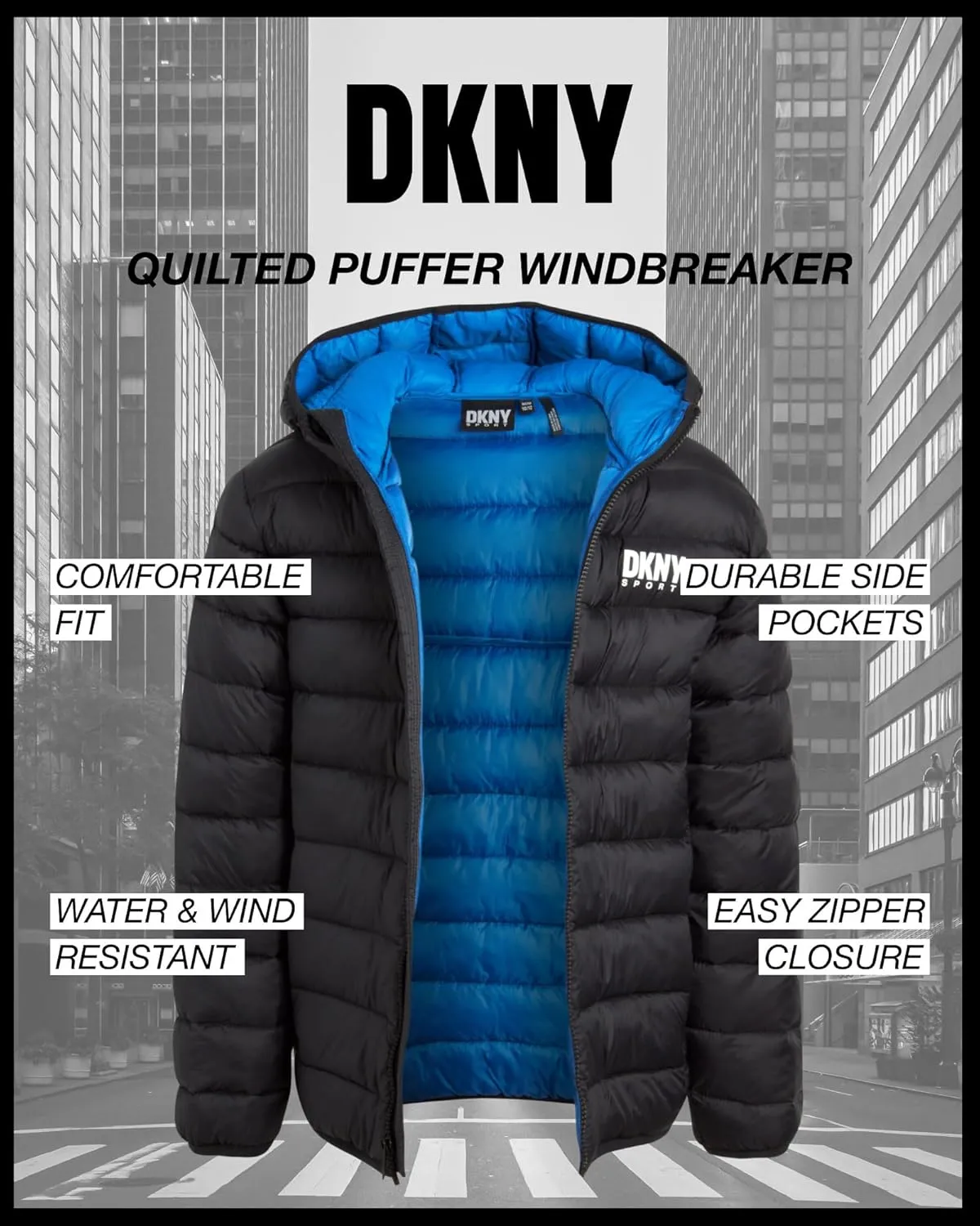 DKNY Boys Jacket – Midweight Insulated Quilted Outerwear Parka Puffer Coat – Water Resistant Boys Winter Hooded Jacket (8-20)