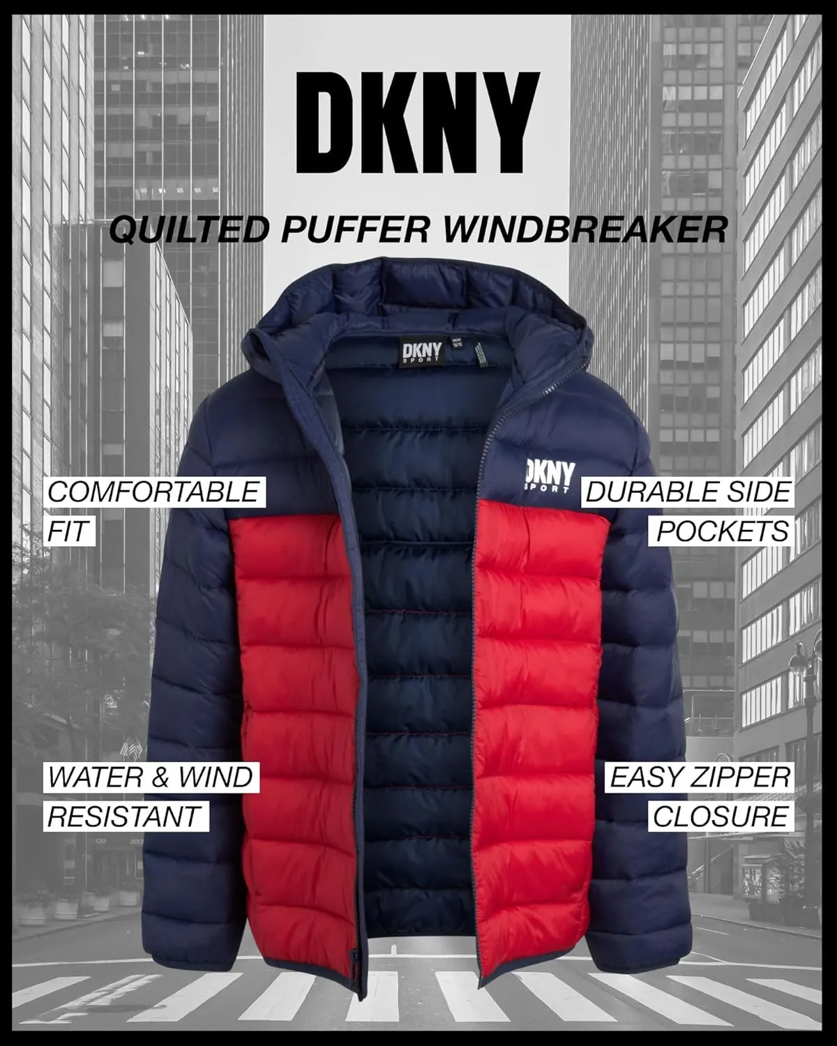 DKNY Boys Jacket – Midweight Insulated Quilted Outerwear Parka Puffer Coat – Water Resistant Boys Winter Hooded Jacket (8-20)