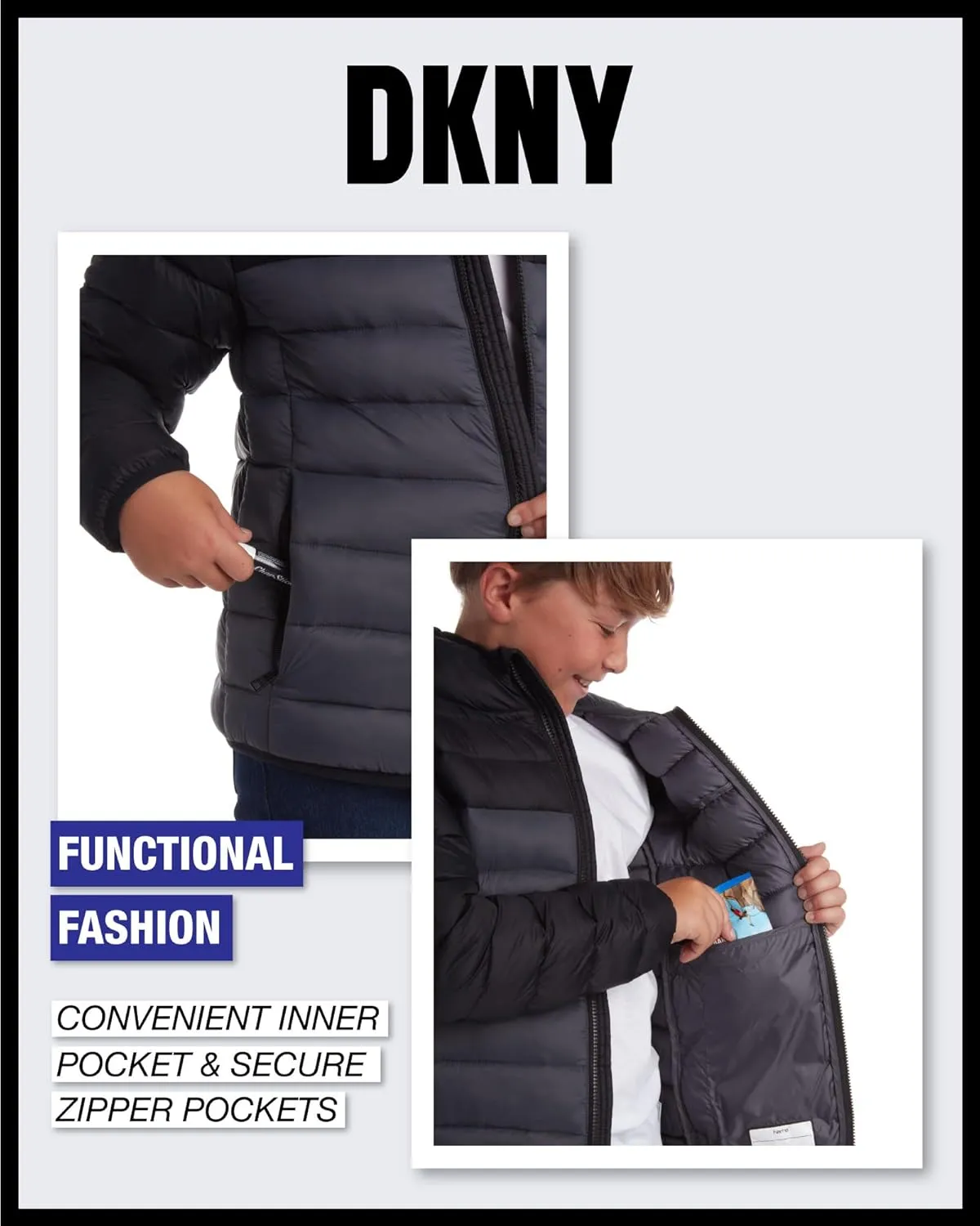 DKNY Boys Jacket – Midweight Insulated Quilted Outerwear Parka Puffer Coat – Water Resistant Boys Winter Hooded Jacket (8-20)