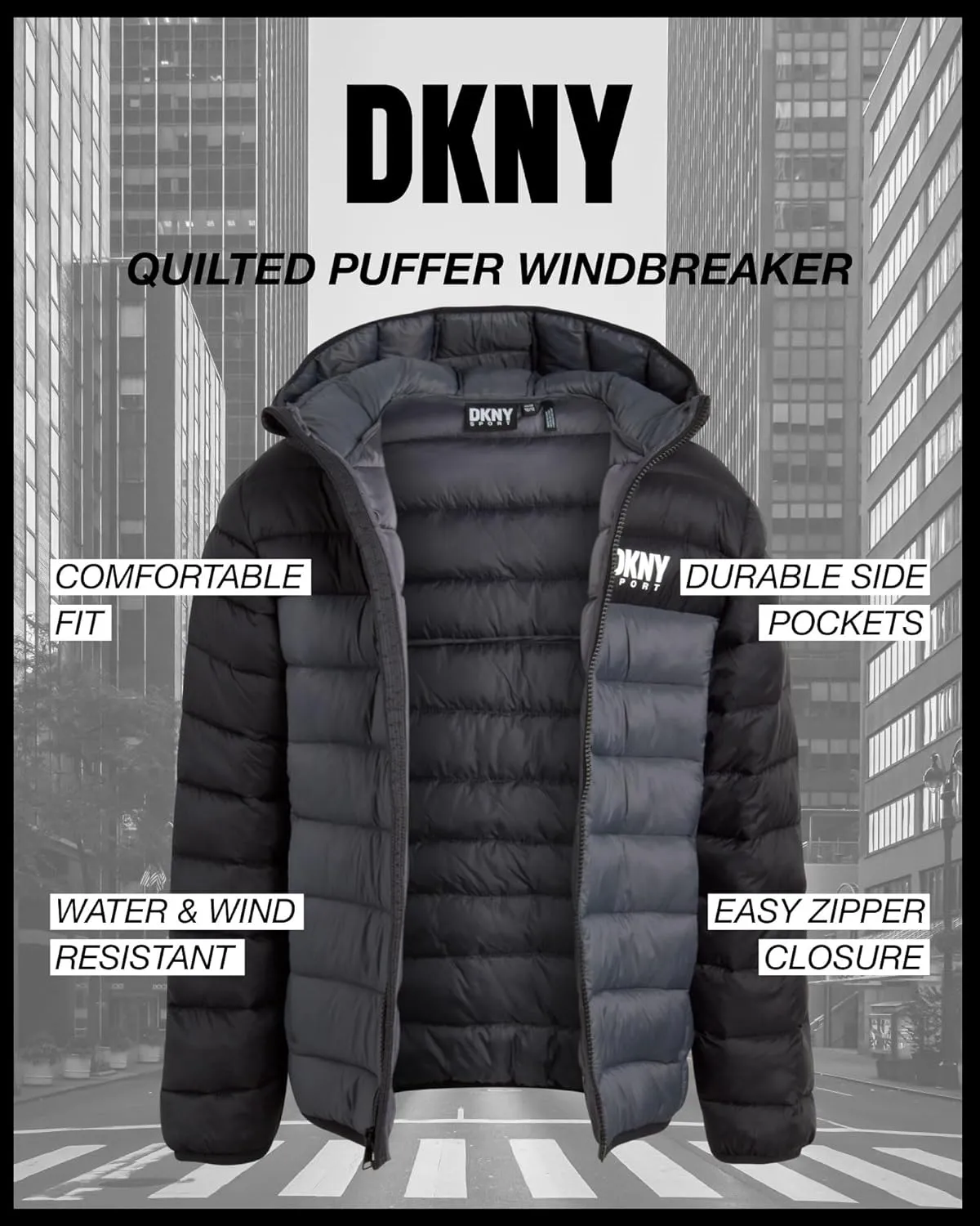 DKNY Boys Jacket – Midweight Insulated Quilted Outerwear Parka Puffer Coat – Water Resistant Boys Winter Hooded Jacket (8-20)