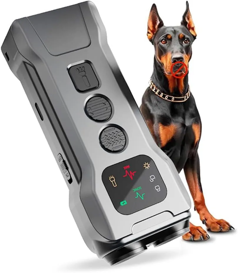 Dog Bark Deterrent Devices, Double Head Dog Repeller with LED Flashlight, High Power Ultrasonic Dog Bark Stopper for Dog Driving and Training Tool