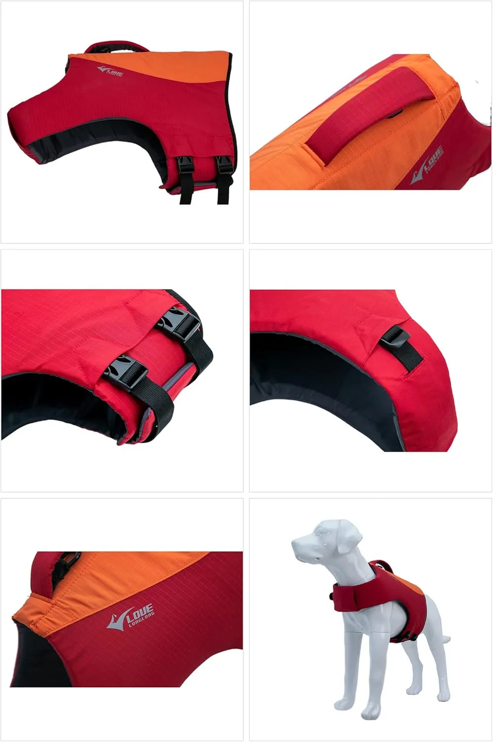 Dog Life Jacket, Sport Style Dog Float Coat with Excellent Buoyancy, Stylish Dog Swimming Safety Vest with Rescue Handle for Small Medium Large Dogs Orange-Red XL
