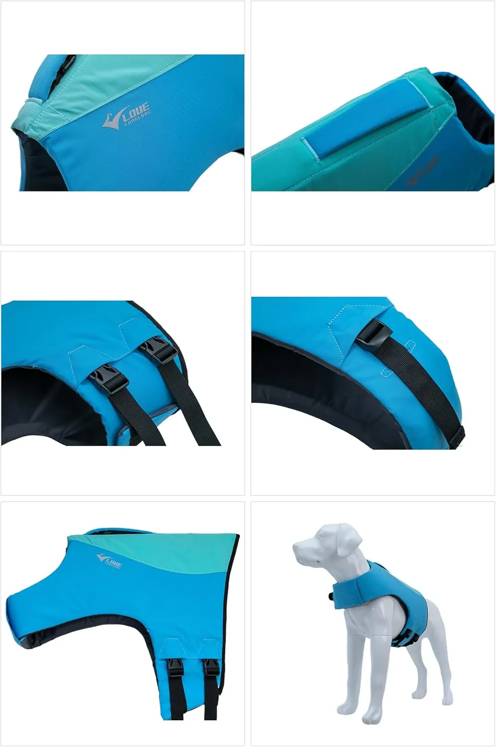 Dog Life Jacket, Sport Style Dog Float Coat with Excellent Buoyancy, Stylish Dog Swimming Safety Vest with Rescue Handle for Small Medium Large Dogs Turquoise XL