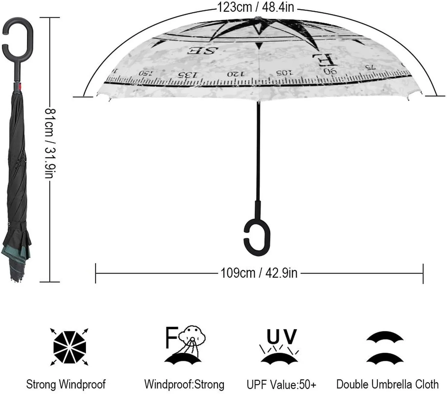 Donnapink Auto Large Inverted Rain Umbrella, Automatic Open/Close Reverse Car Umbrella Sun Protect UV Winds Rain Compact Parasol