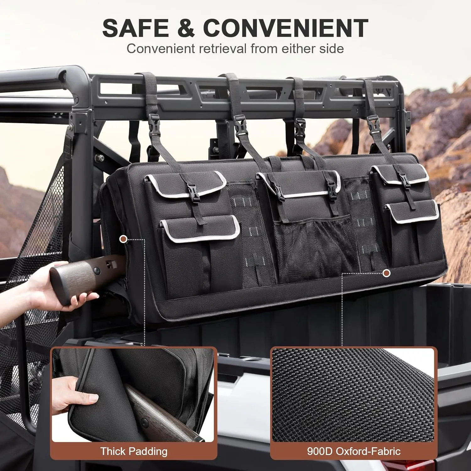 Double UTV Gun Rack Bag, Quick Release Hunting Tool Carrier Soft Case for Hunting Compatible with Polaris Ranger Yamaha Kawasaki and Most UTVs