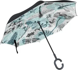 Dragonfly Reverse Inverted Inside Out Umbrella Cars Unigue Windproof UV Proof Double Layer for Women