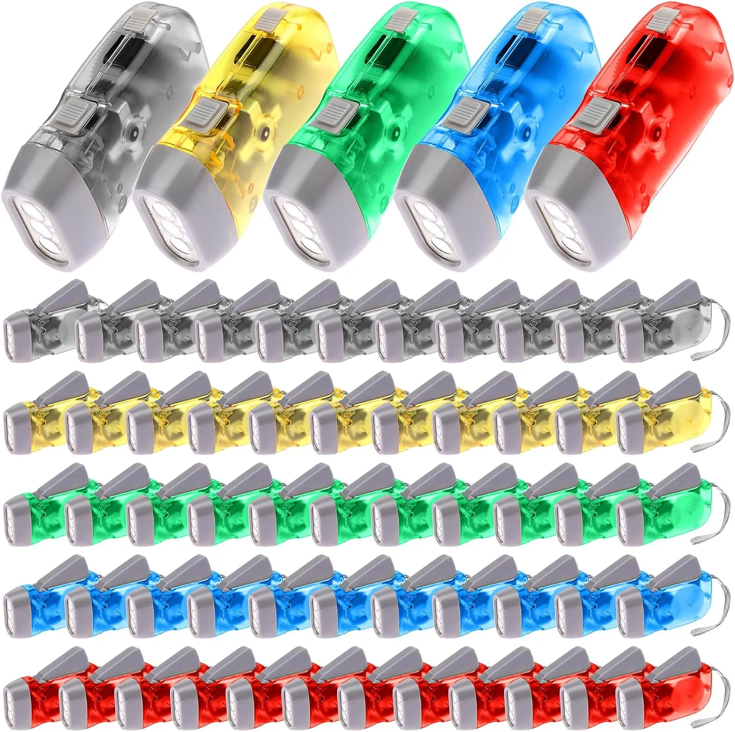 Droutti 60 Pcs Hand Crank Flashlight Handpress Flashlights 3 LED Powerful Emergency Safety Tool Manual Powered Light No Battery Required Torch for Camping Hiking Outdoor Sports