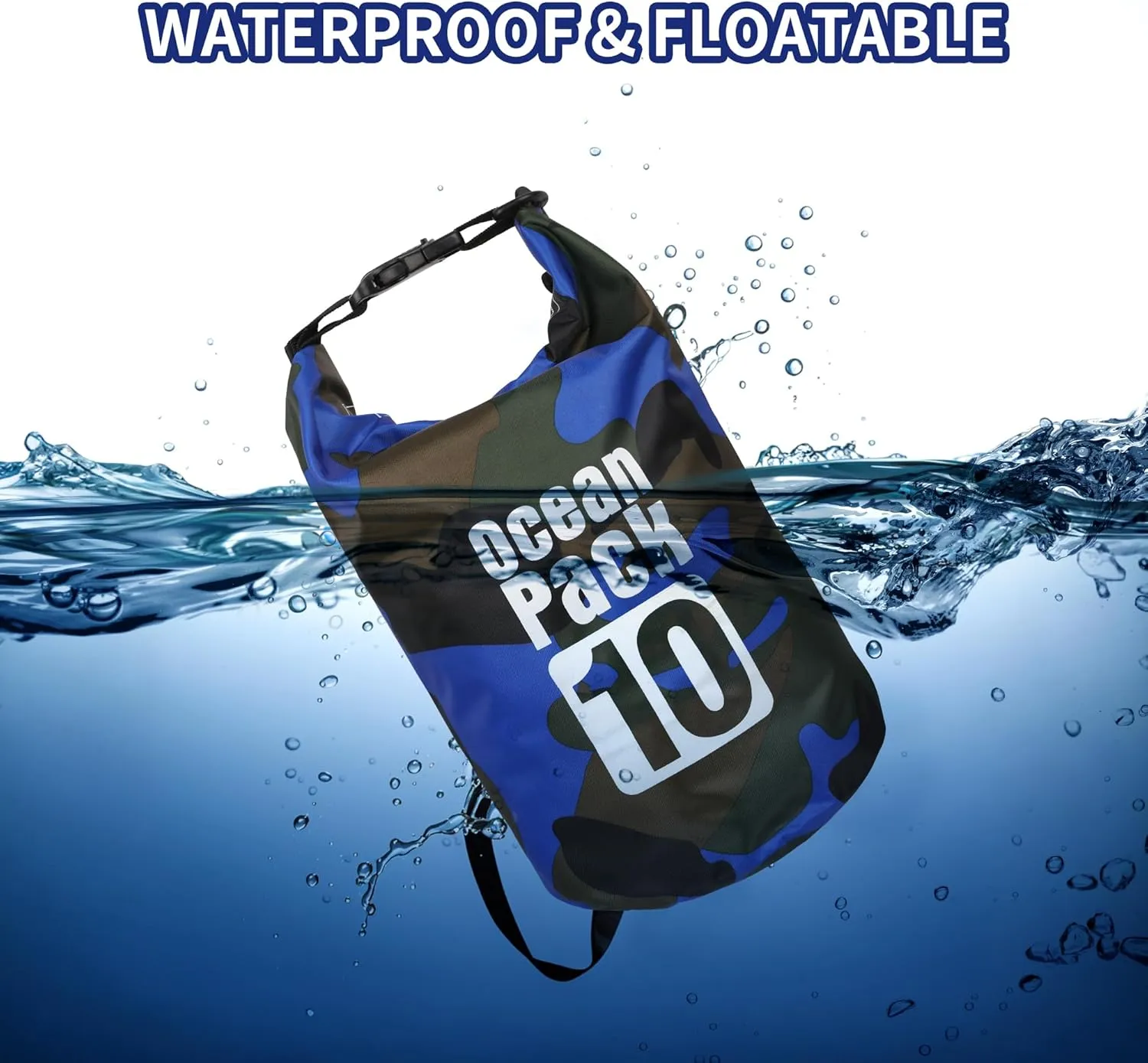 Dry Bag Waterproof for Women Men,10L Rolled Lightweight Dry Storage Bag Backpack with Phone Case for Travel,Swimming,Boating, Kayaking,Camping & Beach,Blue