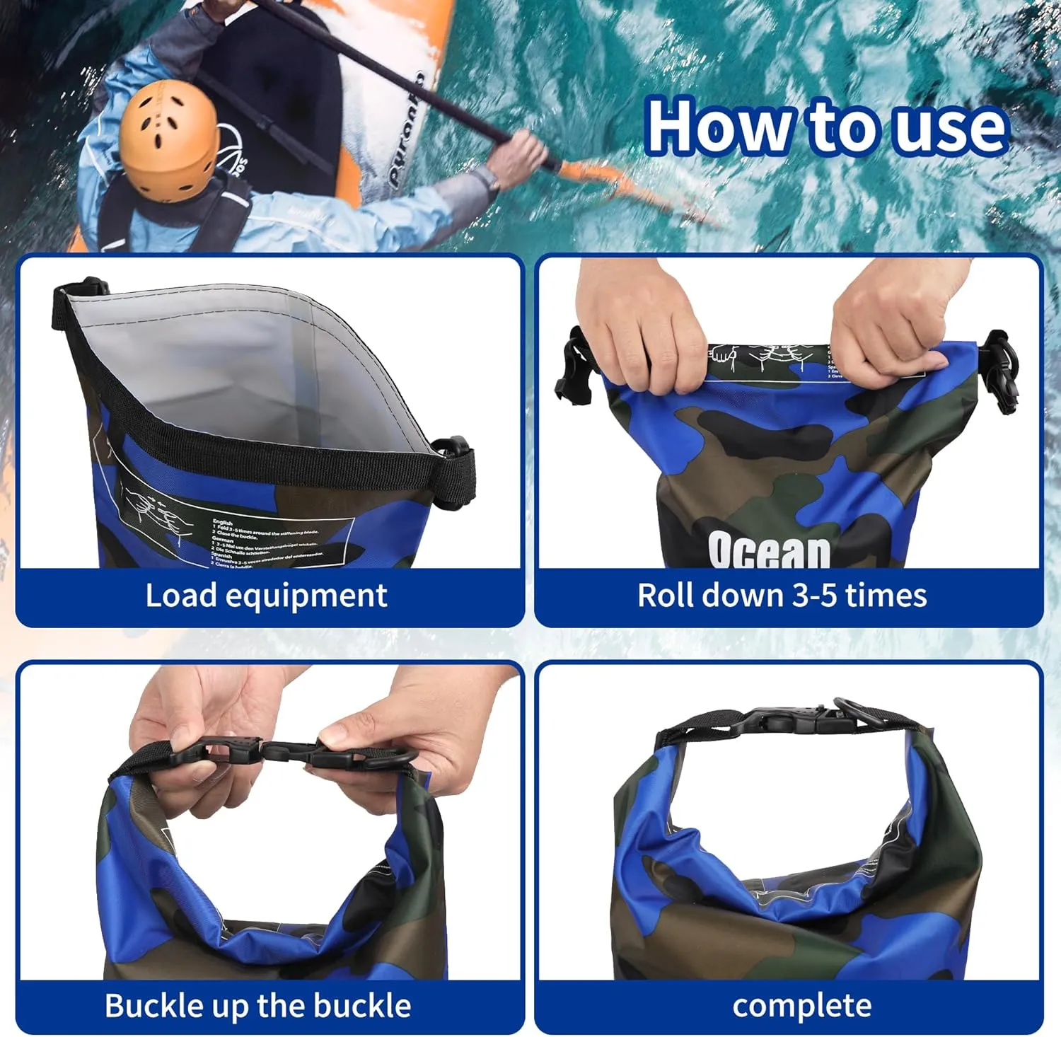 Dry Bag Waterproof for Women Men,10L Rolled Lightweight Dry Storage Bag Backpack with Phone Case for Travel,Swimming,Boating, Kayaking,Camping & Beach,Blue