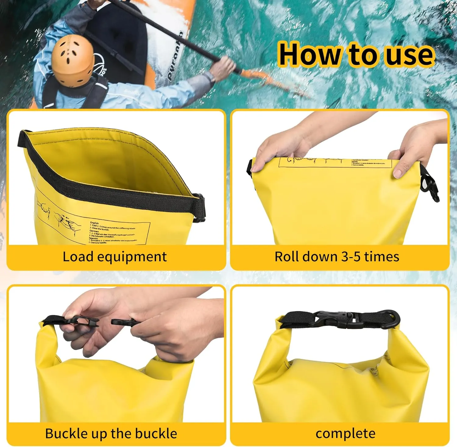 Dry Bag Waterproof for Women Men,15L Rolled Lightweight Dry Storage Bag Backpack with Phone Case for Travel,Swimming,Boating, Kayaking,Camping & Beach,Yellow