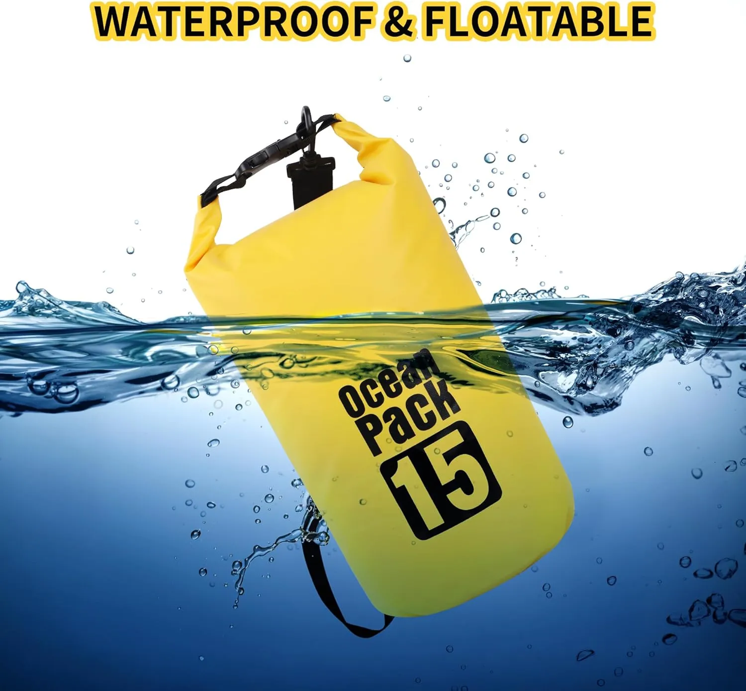 Dry Bag Waterproof for Women Men,15L Rolled Lightweight Dry Storage Bag Backpack with Phone Case for Travel,Swimming,Boating, Kayaking,Camping & Beach,Yellow