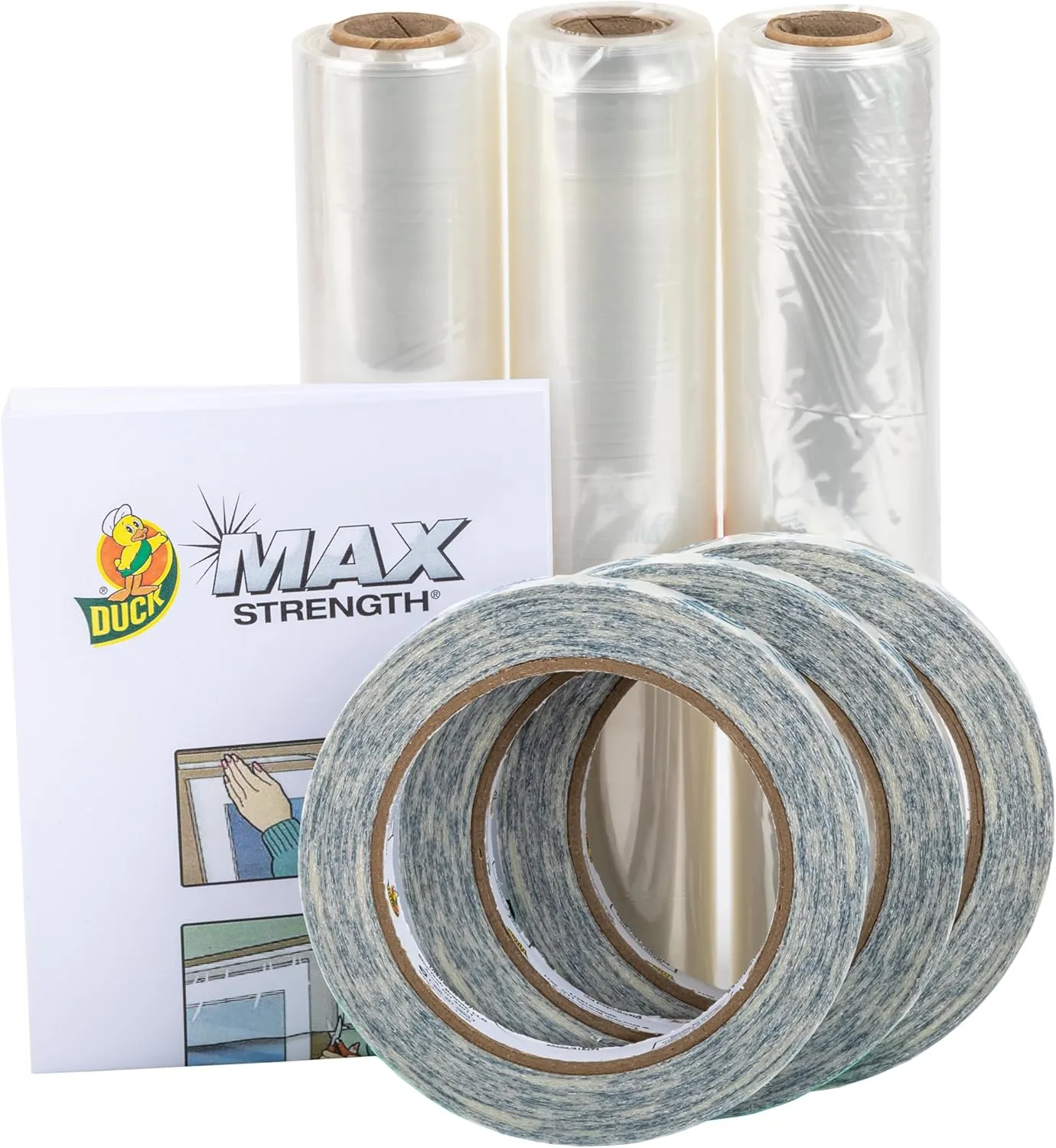 Duck Brand Winter Window Insulation Kit – Window Seal Rolled Shrink Film Covers Up to 15 3’ x 5’ Windows – Window Tape Included – Easy Indoor Installation - Clear - 15-Pack (288069)
