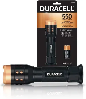 Duracell 550 Lumen Aluminum Focusing Flashlight for Everyday Use - Ultra-Light and Easy to Carry Design with 3 Modes and 3-AAA Batteries Included. Great for in-Door & Out-Door Use