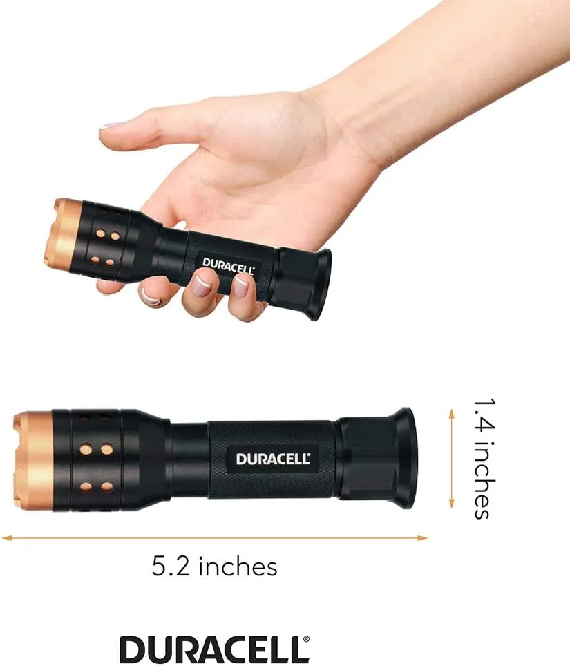 Duracell 550 Lumen Aluminum Focusing Flashlight for Everyday Use - Ultra-Light and Easy to Carry Design with 3 Modes and 3-AAA Batteries Included. Great for in-Door & Out-Door Use