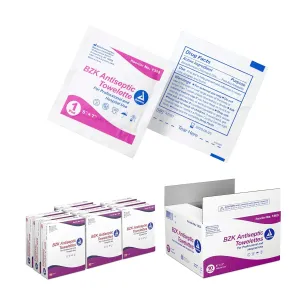 Dynarex BZK Antiseptic Towelettes, 5x7, Disposable & Individually Wrapped, 10 Boxes of 100 Dynarex BZK Antiseptic Towelettes