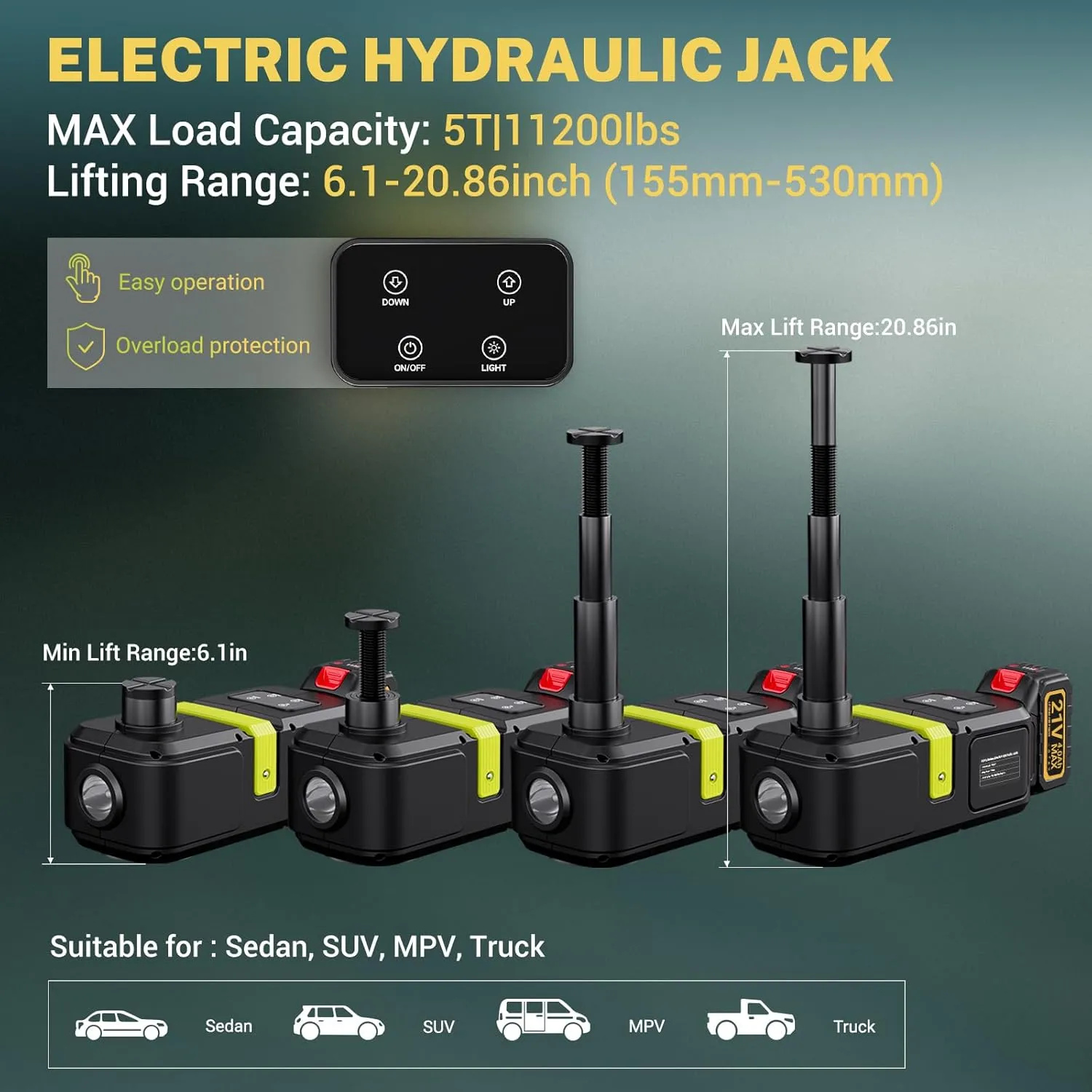 E-HEELP Cordless Electric Hydraulic Car Jack Kit 5 ton with Lithium Battery Includes Cordless Impact Wrench Rechargeable Touchscreen Jack All-in-One Portable Tool kit for Efficient Car Maintenance