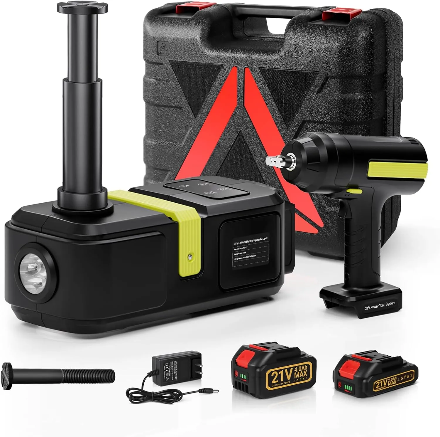 E-HEELP Cordless Electric Hydraulic Car Jack Kit 5 ton with Lithium Battery Includes Cordless Impact Wrench Rechargeable Touchscreen Jack All-in-One Portable Tool kit for Efficient Car Maintenance