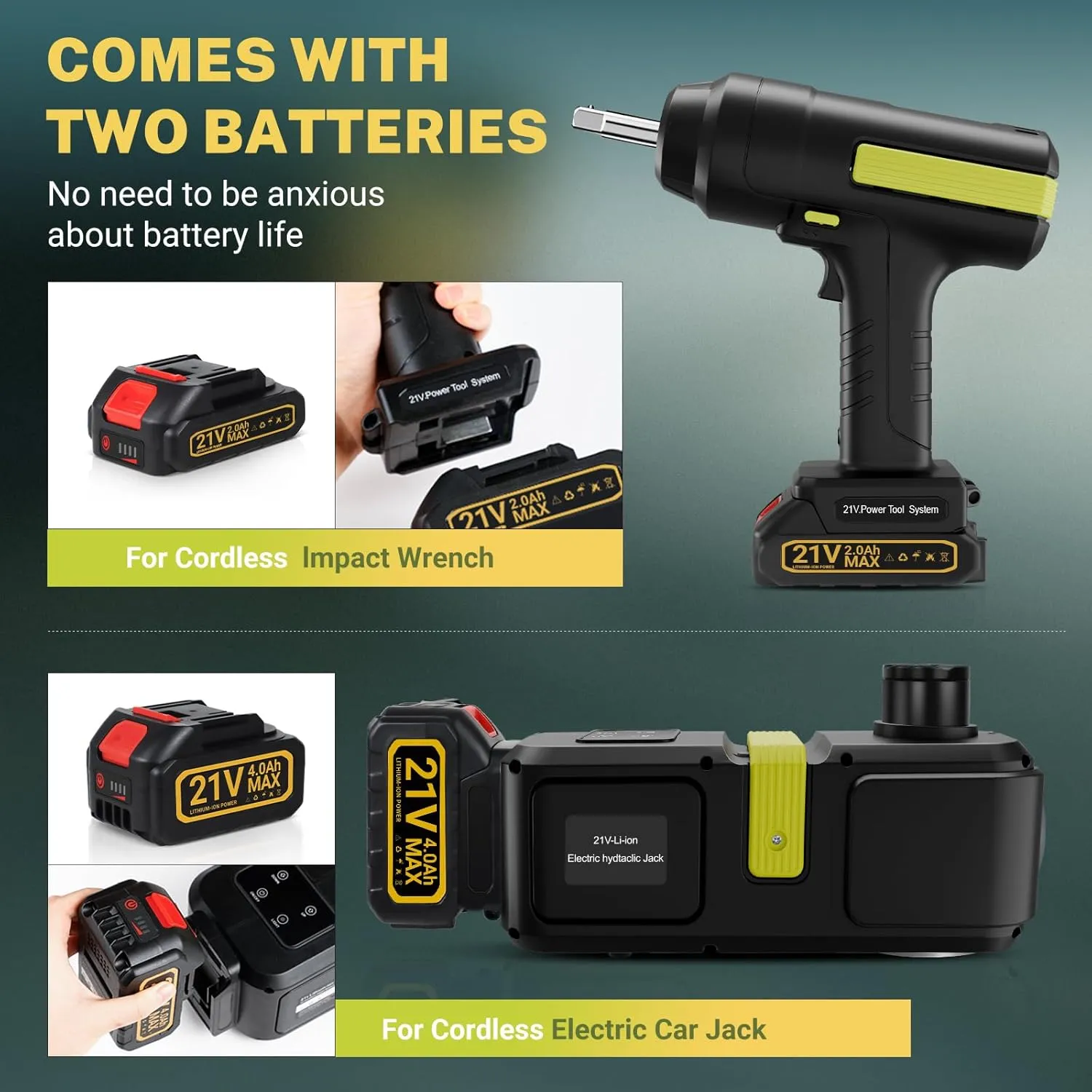 E-HEELP Cordless Electric Hydraulic Car Jack Kit 5 ton with Lithium Battery Includes Cordless Impact Wrench Rechargeable Touchscreen Jack All-in-One Portable Tool kit for Efficient Car Maintenance