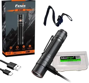 EdisonBright Fenix E35R 3100 Lumen USB Rechargeable LED EDC Flashlight, Battery Battery Carry case Bundle