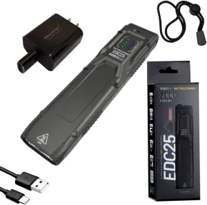 EdisonBright Nitecore EDC25 3000 Lumen USB Rechargeable Slim Body LED Flashlight Brand Charging Adapter