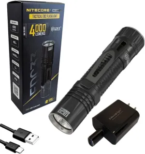 EdisonBright Nitecore EDC33 4000 Lumen LED USB-C Rechargeable Powerful Tactical Flashlight, Battery, Paracord Lanyard Charging Adapter