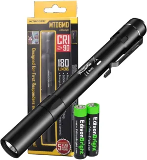 EdisonBright Nitecore MT06MD 180 Lumen Pen-Type LED Flashlight with 2 X AAA Batteries Bundle for Medical Professionals