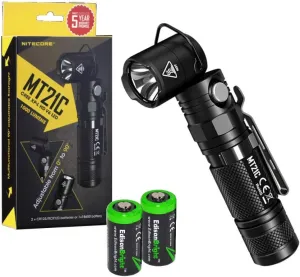 EdisonBright Nitecore MT21C 1000 Lumen 90 Degree Tilt-able Head LED Flashlight with 2 X CR123A Batteries Bundle