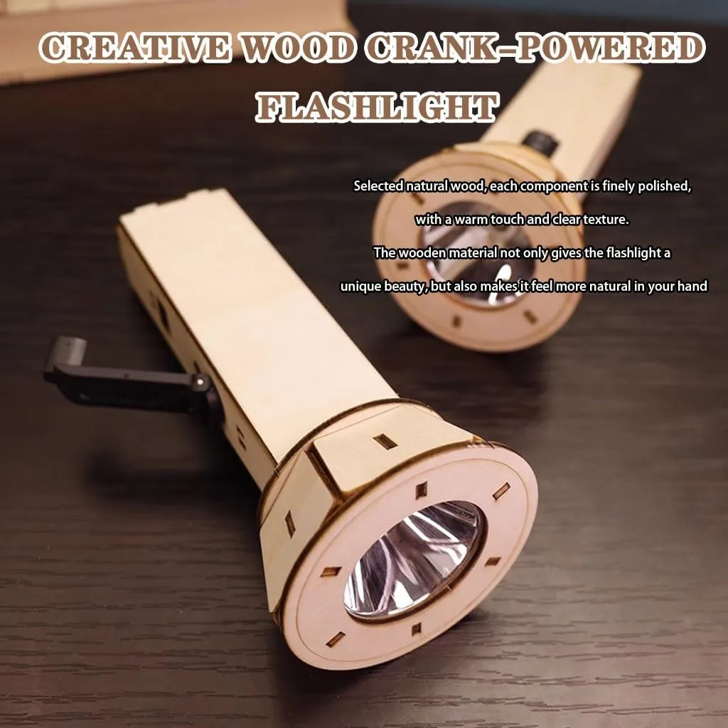 Emergency Hand Crank Flashlight DIY Handmade Hand-cranked Flashlight, Student Students' Creative Flashlight, Wooden Dynamo Flashlight, for Physics Experiments
