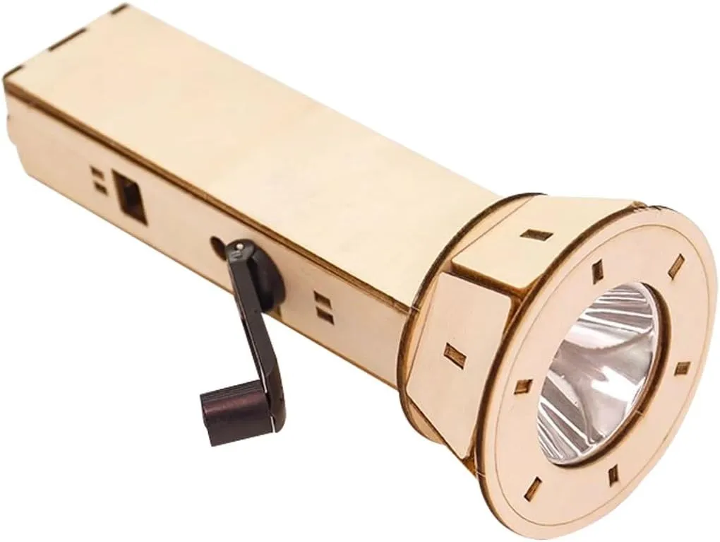 Emergency Hand Crank Flashlight DIY Handmade Hand-cranked Flashlight, Student Students' Creative Flashlight, Wooden Dynamo Flashlight, for Physics Experiments