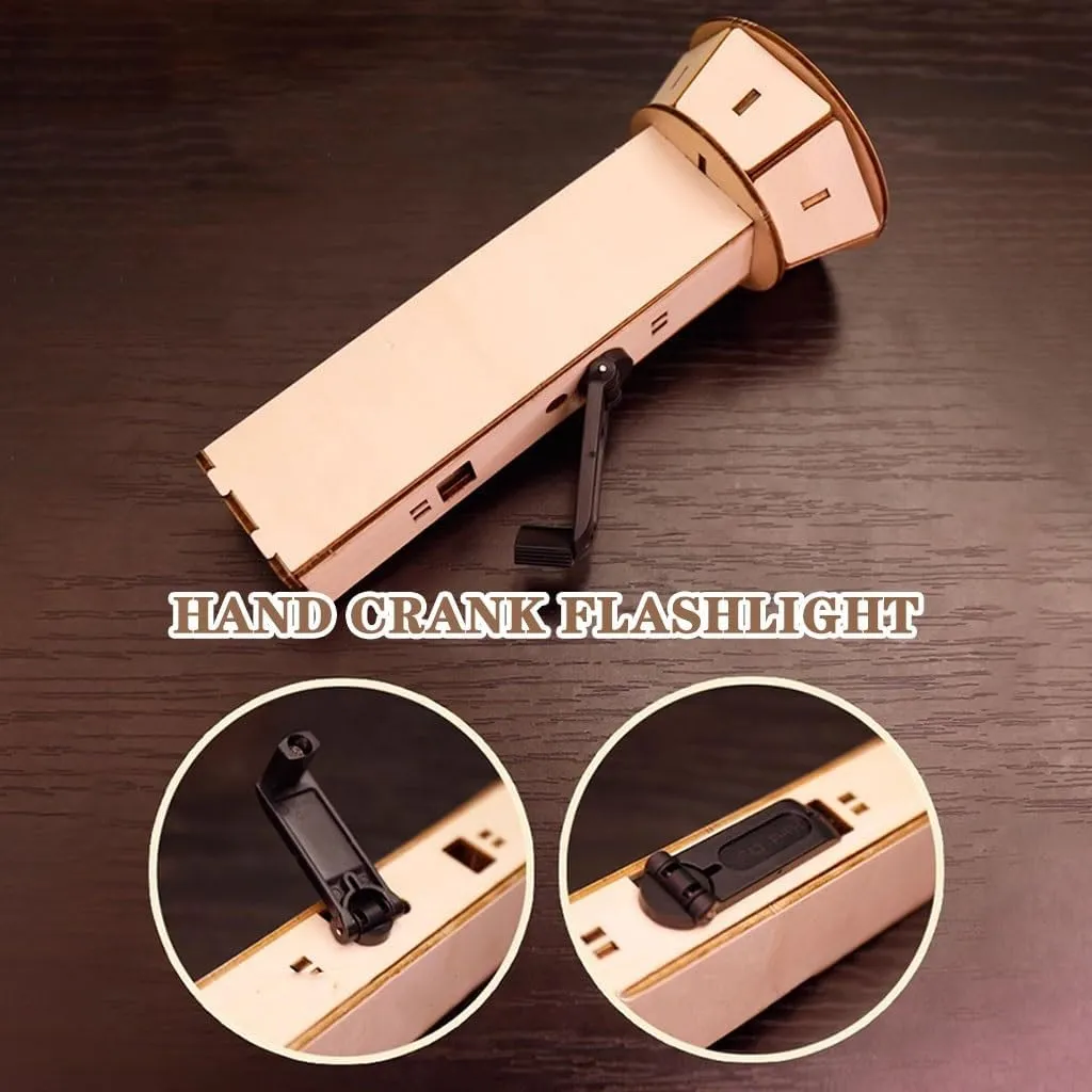 Emergency Hand Crank Flashlight DIY Handmade Hand-cranked Flashlight, Student Students' Creative Flashlight, Wooden Dynamo Flashlight, for Physics Experiments