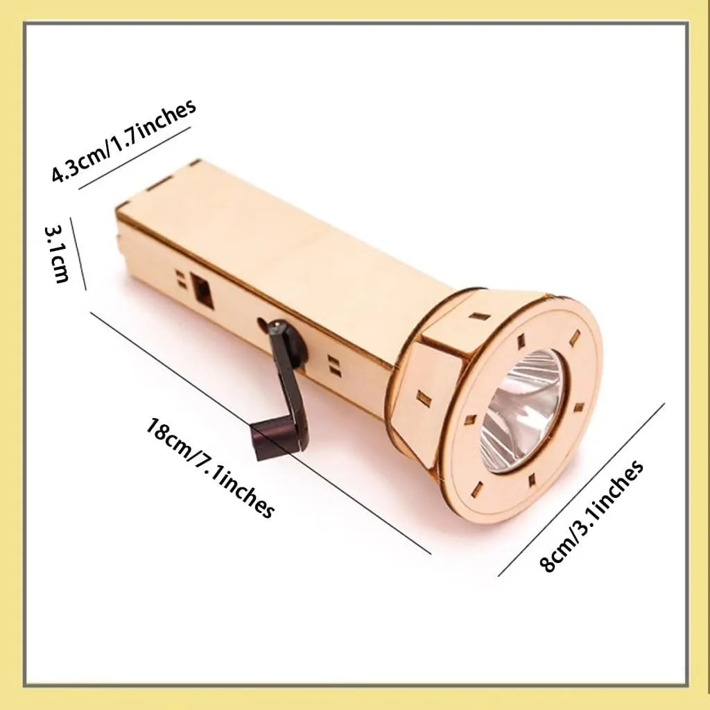 Emergency Hand Crank Flashlight DIY Handmade Hand-cranked Flashlight, Student Students' Creative Flashlight, Wooden Dynamo Flashlight, for Physics Experiments
