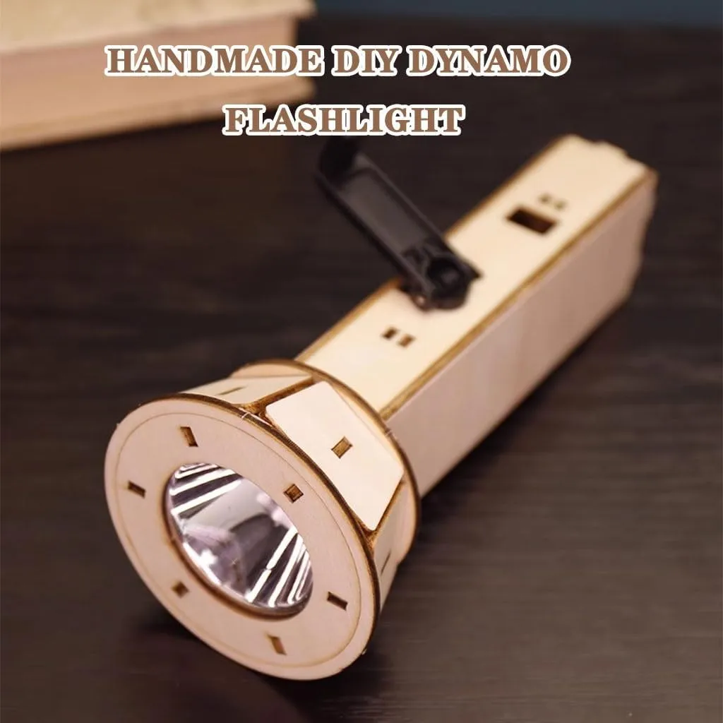 Emergency Hand Crank Flashlight DIY Handmade Hand-cranked Flashlight, Student Students' Creative Flashlight, Wooden Dynamo Flashlight, for Physics Experiments