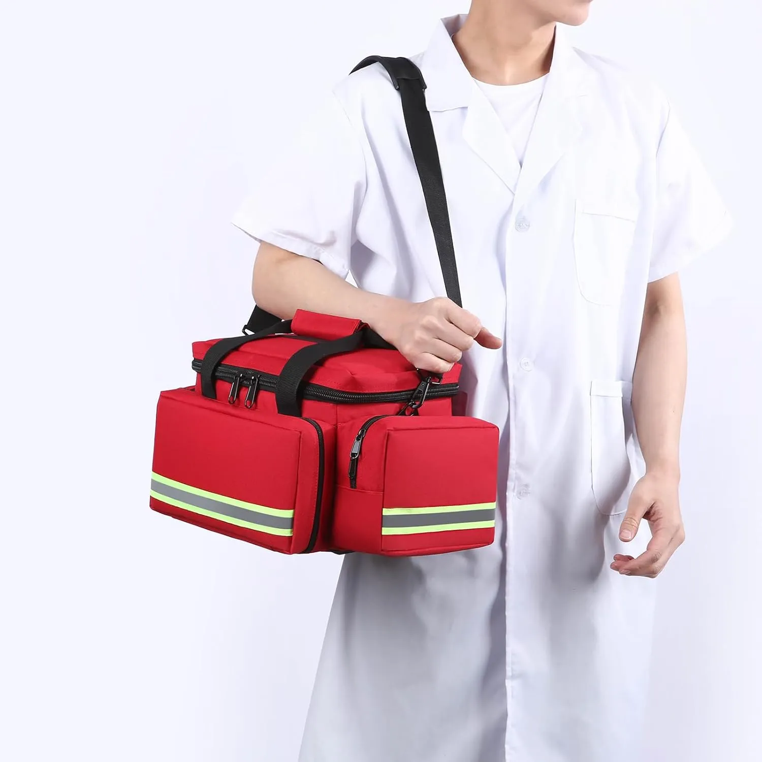Emergency Medical Trauma Bag Empty,Deluxe Large First Aid Bag with Detachable Dividers Ideal for EMT, EMS, Home Health Care (Red)