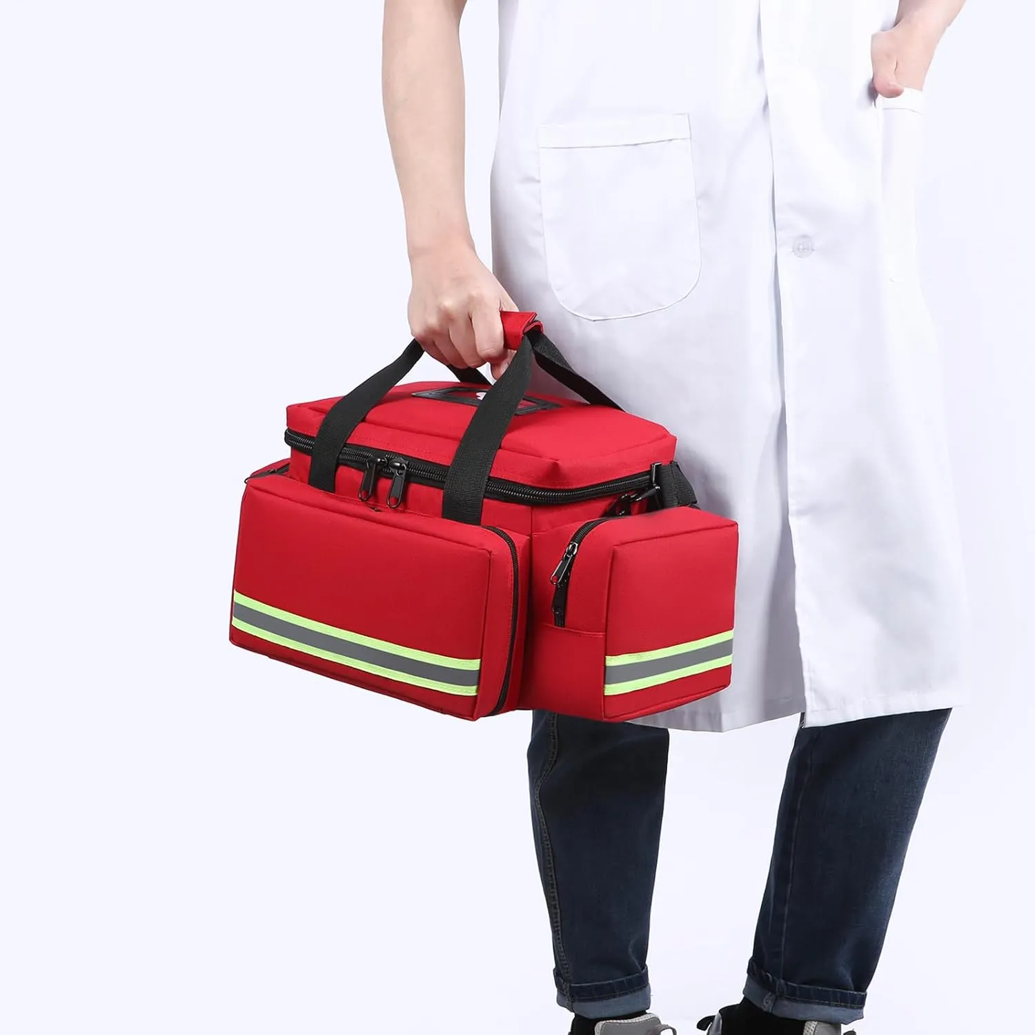 Emergency Medical Trauma Bag Empty,Deluxe Large First Aid Bag with Detachable Dividers Ideal for EMT, EMS, Home Health Care (Red)