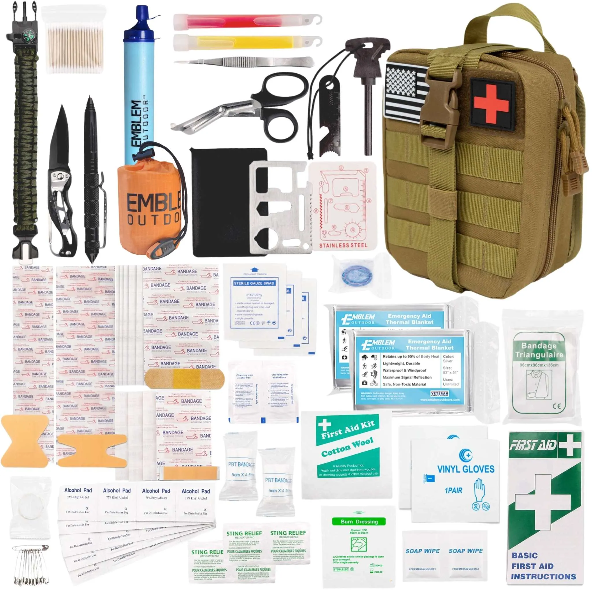 Emergency Survival Kit | 244 Pieces | MOLLE system tactical bag | First Aid