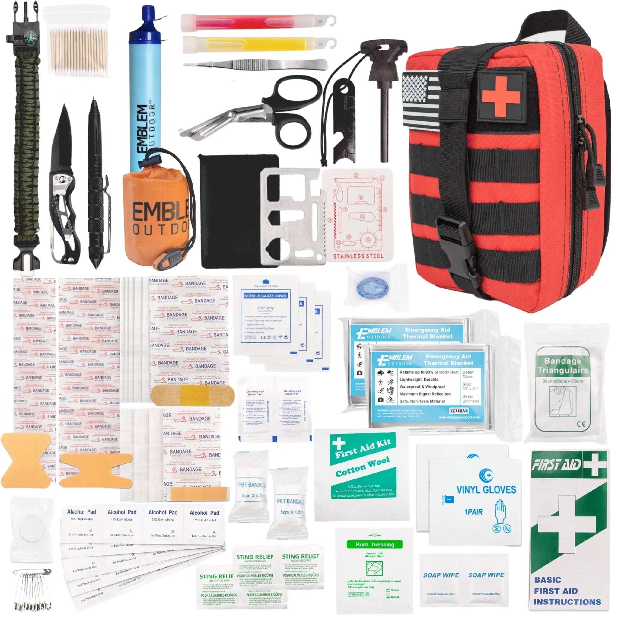 Emergency Survival Kit | 244 Pieces | MOLLE system tactical bag | First Aid