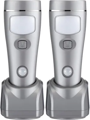 Enhon 4 in 1 LED Rechargeable Plug in Flashlights, 2 Pack LED Emergency Lights for Home Power Failure, Plug in Power Outage Light, Power Failure Light with Motion Detection (Silver)