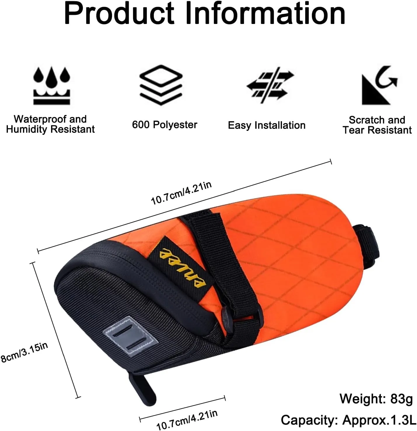 ENLEE Bike Seat Bag Waterproof Bicycle Bags Reflective Under Seat Foldable Bike Accessories, Under Seat Bike Bag Pouch, For Mountain/Road Bike Orange
